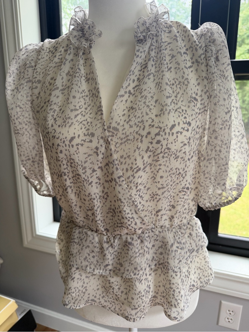 Express Cream Blouse with Gray Speckle Animal Print